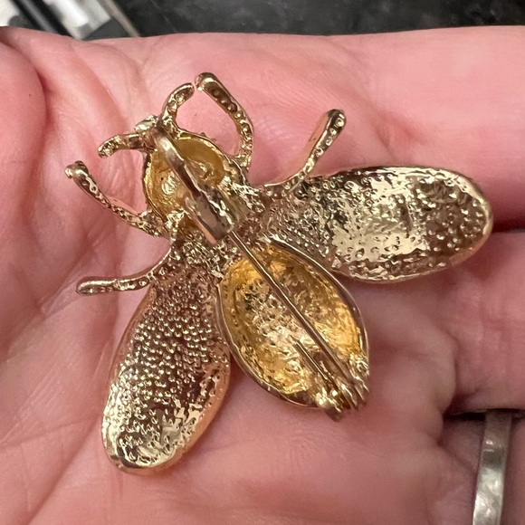 New Luxury designer, gold & black spinel bumblebee Brooch w Rhinestones & Pearls - Picture 4 of 8